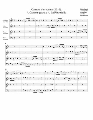 La Pietrobella a4 (Canzoni da suonare,1616, no.4) (arrangement for 4 recorders)
