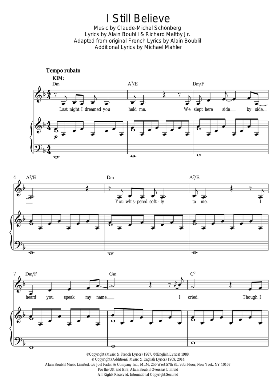 I Still Believe (from Miss Saigon) Piano, Vocal scores gallery preview page 1
