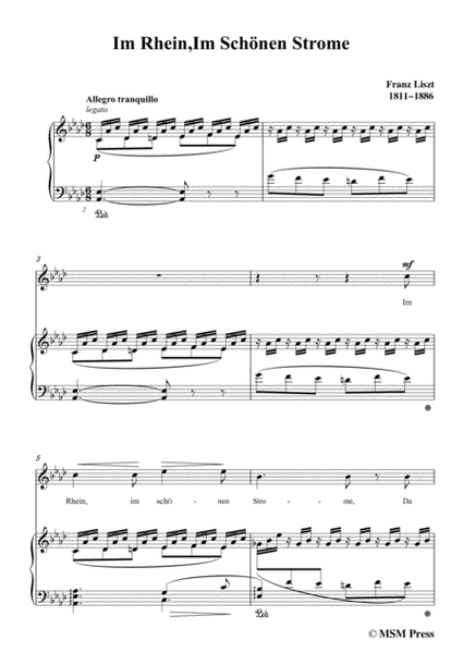 Liszt-Im Rhein,Im Schönen Strome in A flat Major，for voice and piano image number null