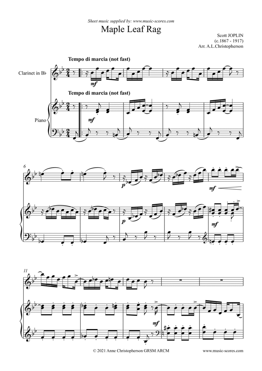 Maple Leaf Rag - Clarinet and Piano image number null