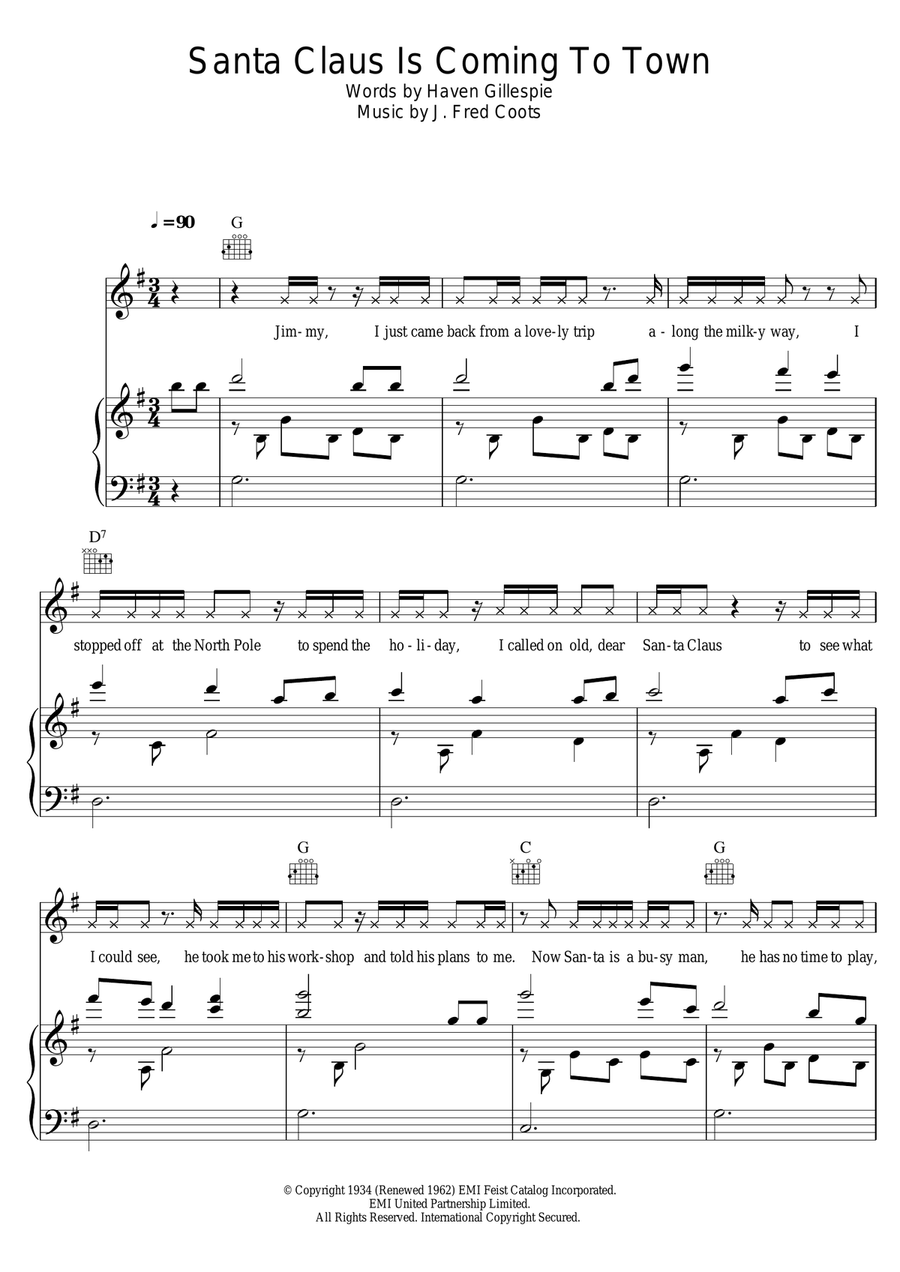 Santa Claus Is Comin' To Town Piano, Vocal scores gallery preview page 1