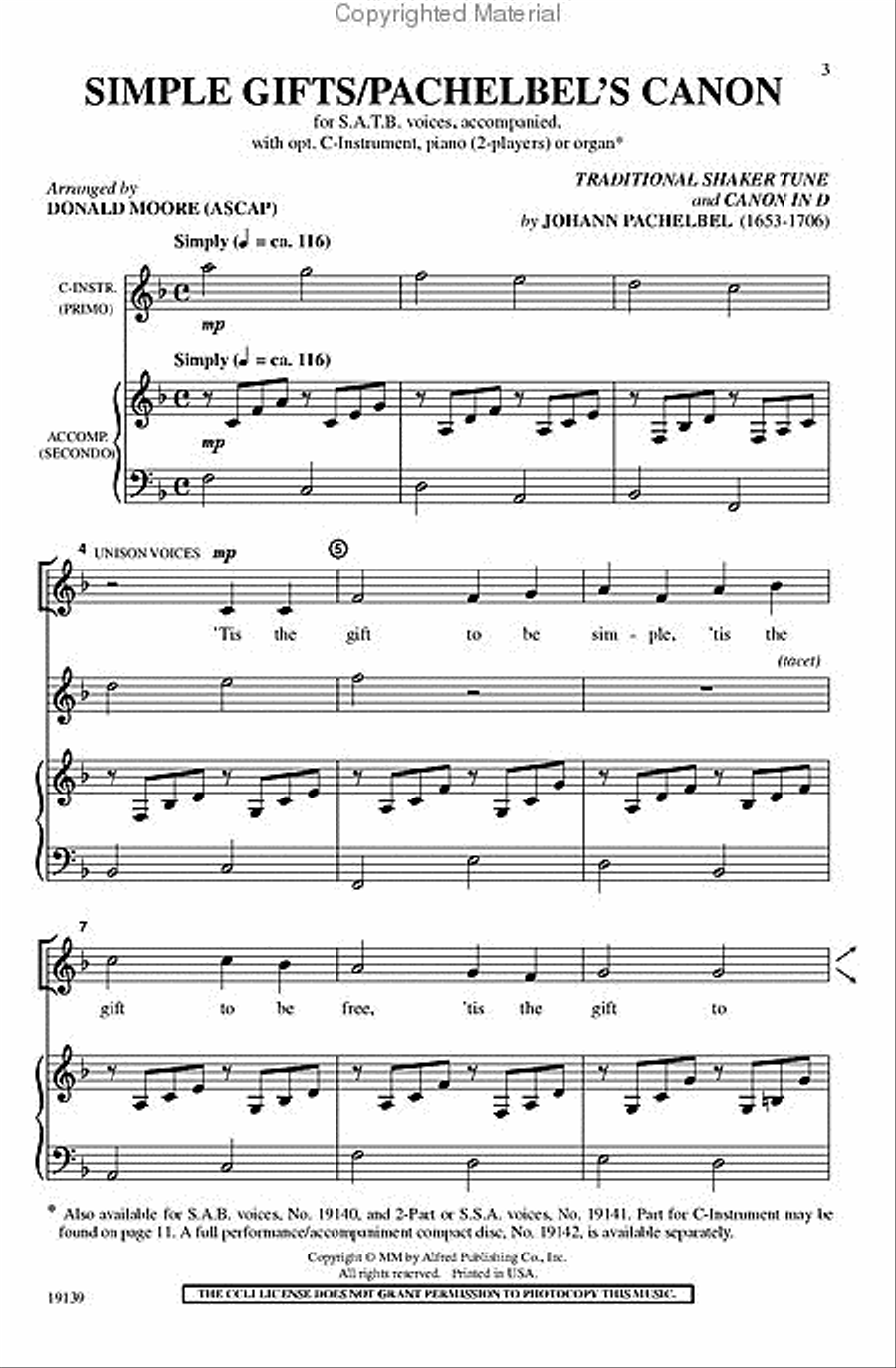 Simple Gifts / Pachelbel's Canon 4-Part scores gallery preview page 2