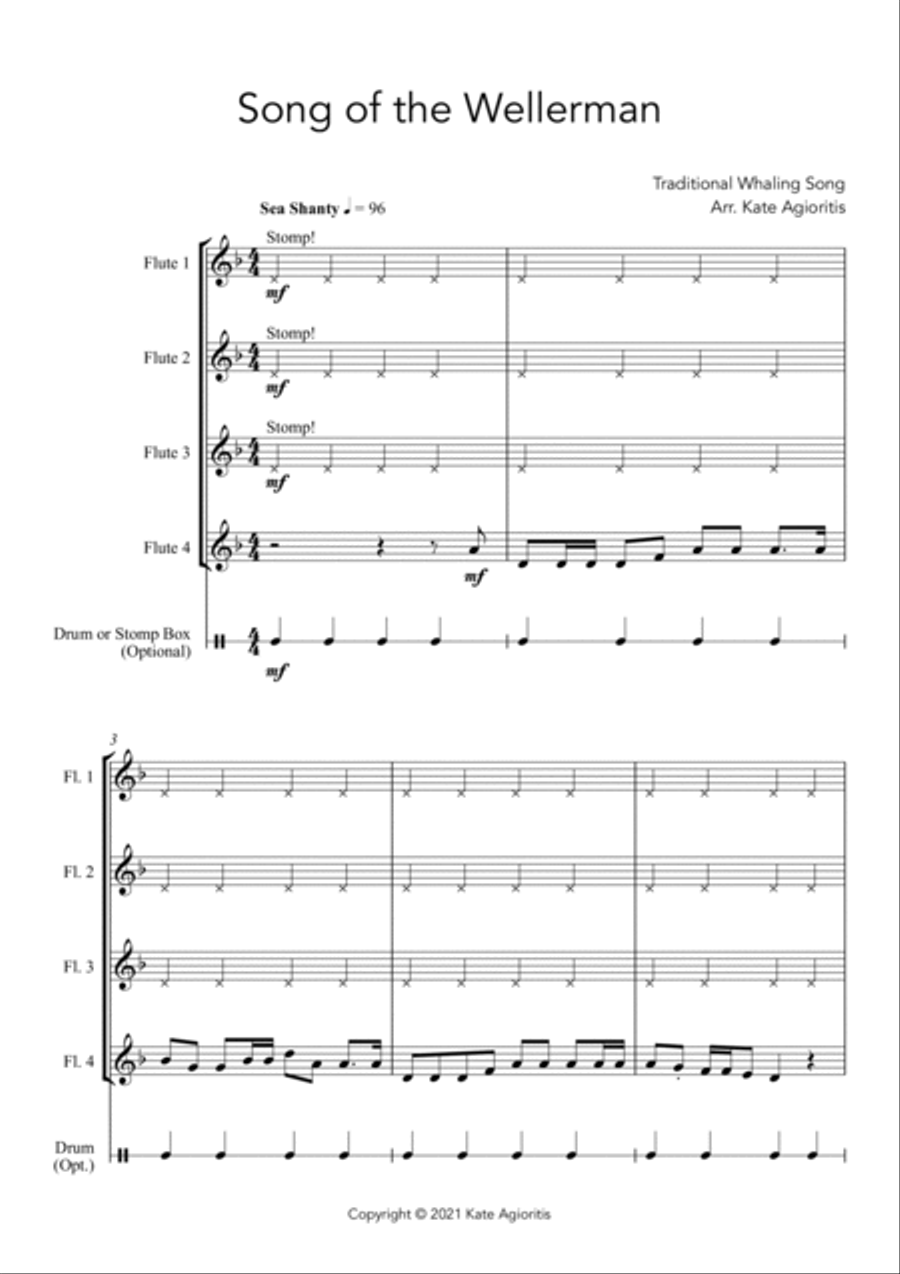 Wellerman (Song of the Wellerman) - for Flute Quartet Flute Quartet scores gallery preview page 3
