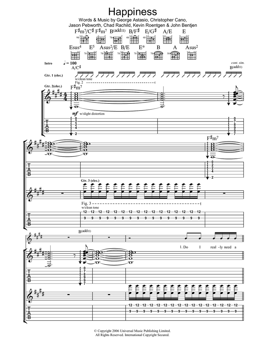 Happiness Guitar Tablature scores gallery preview page 1