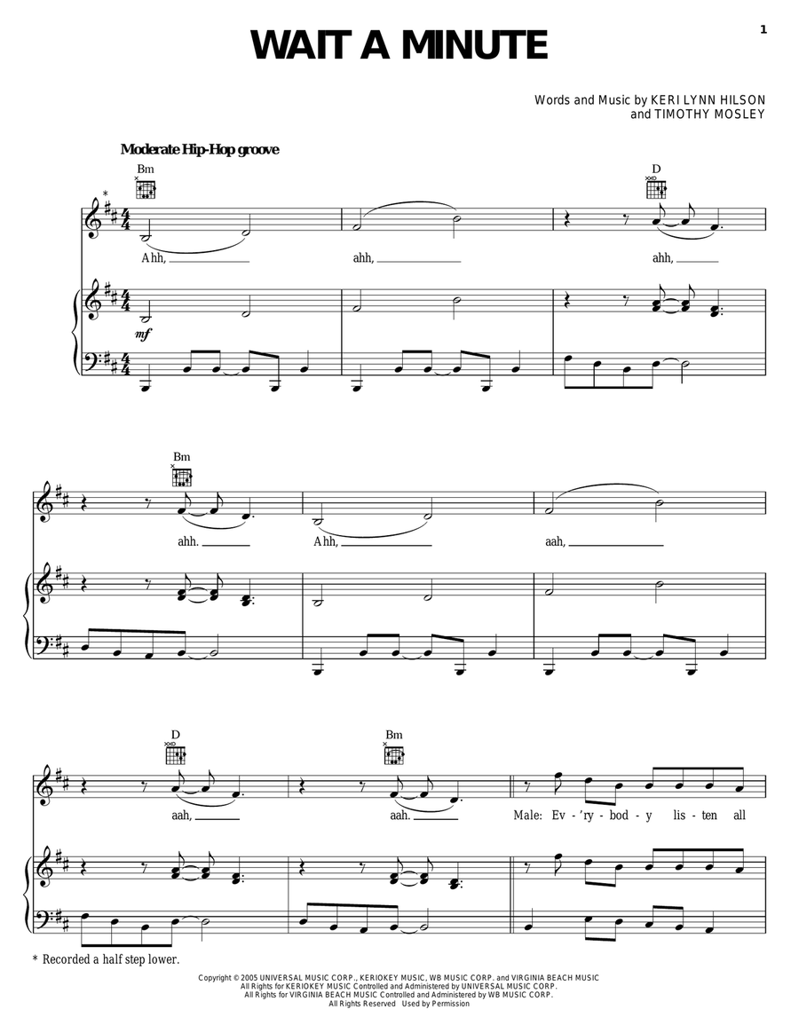Wait A Minute Piano, Vocal, Guitar scores gallery preview page 1
