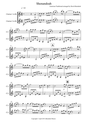 Shenandoah for Clarinet Duet