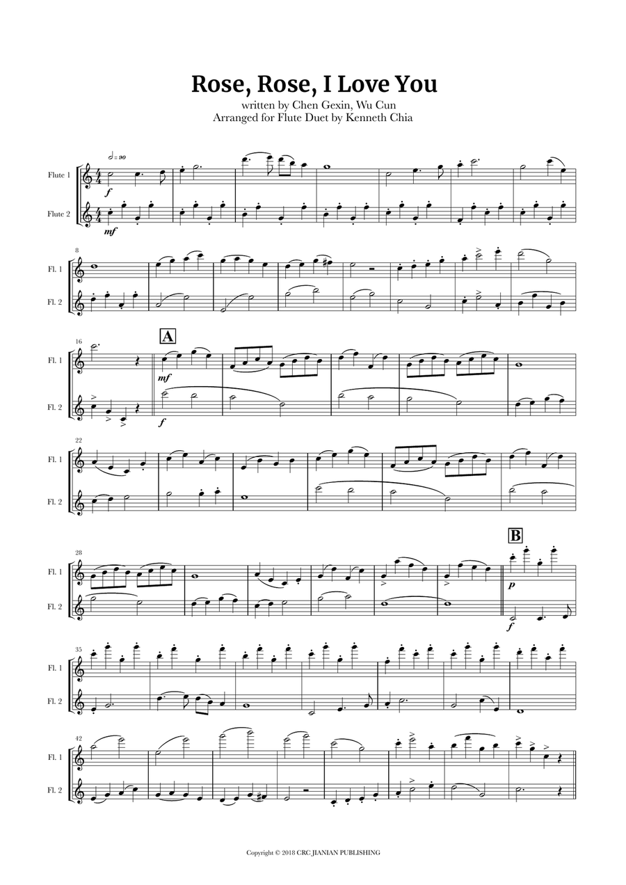 Rose Rose I Love You Flute Solo scores gallery preview page 1