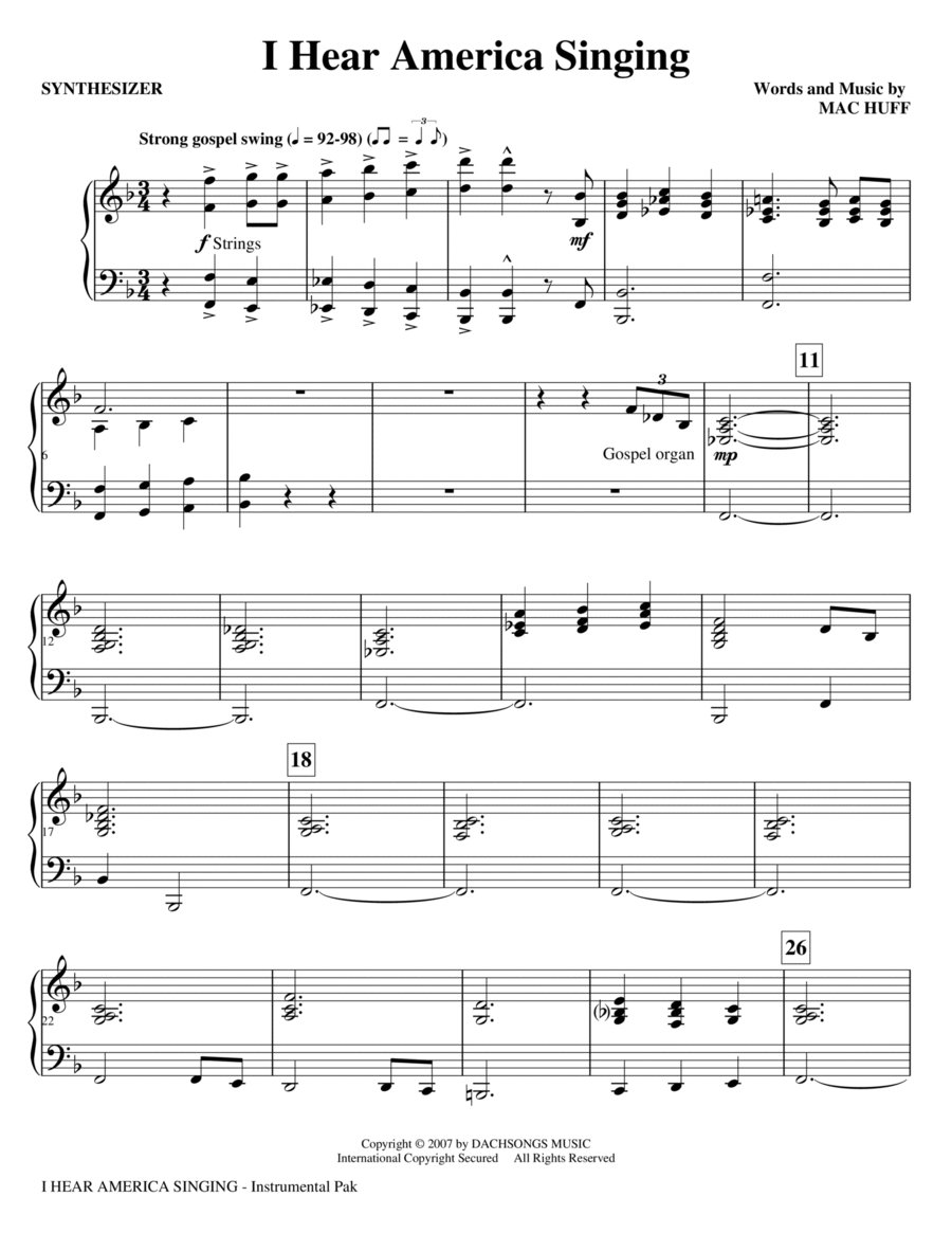 I Hear America Singing - Synthesizer Choir scores gallery preview page 1