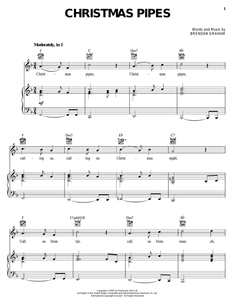Christmas Pipes Piano, Vocal, Guitar scores gallery preview page 1