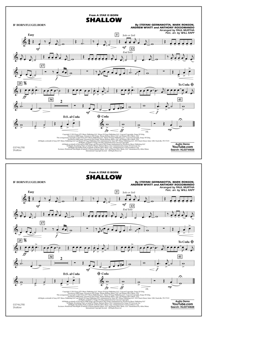 Shallow (from A Star Is Born) (arr. Paul Murtha) - Bb Horn/Flugelhorn Flugelhorn scores gallery preview page 1