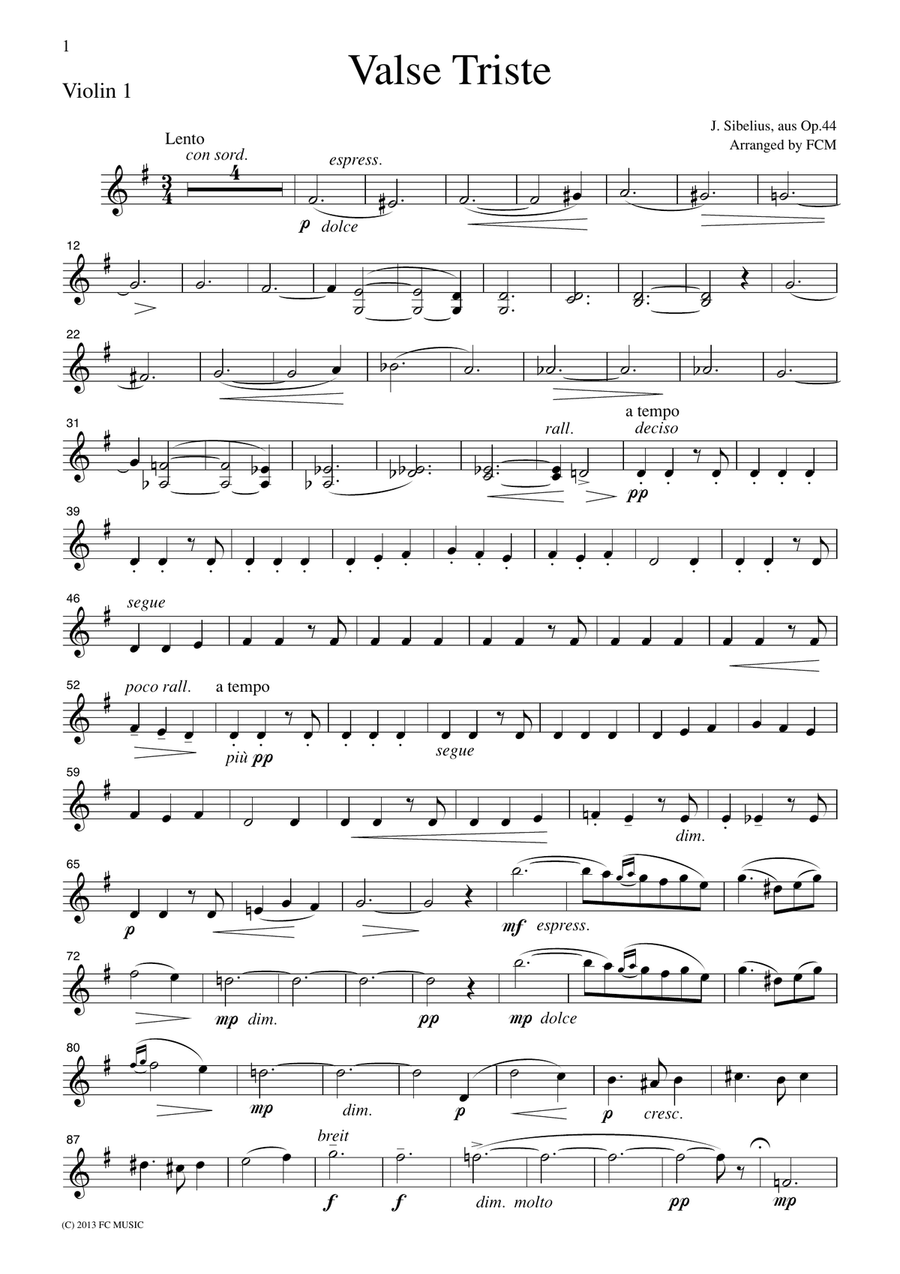 Sibelius Valse Triste, for string quartet, CS602 String Quartet scores gallery preview page 5