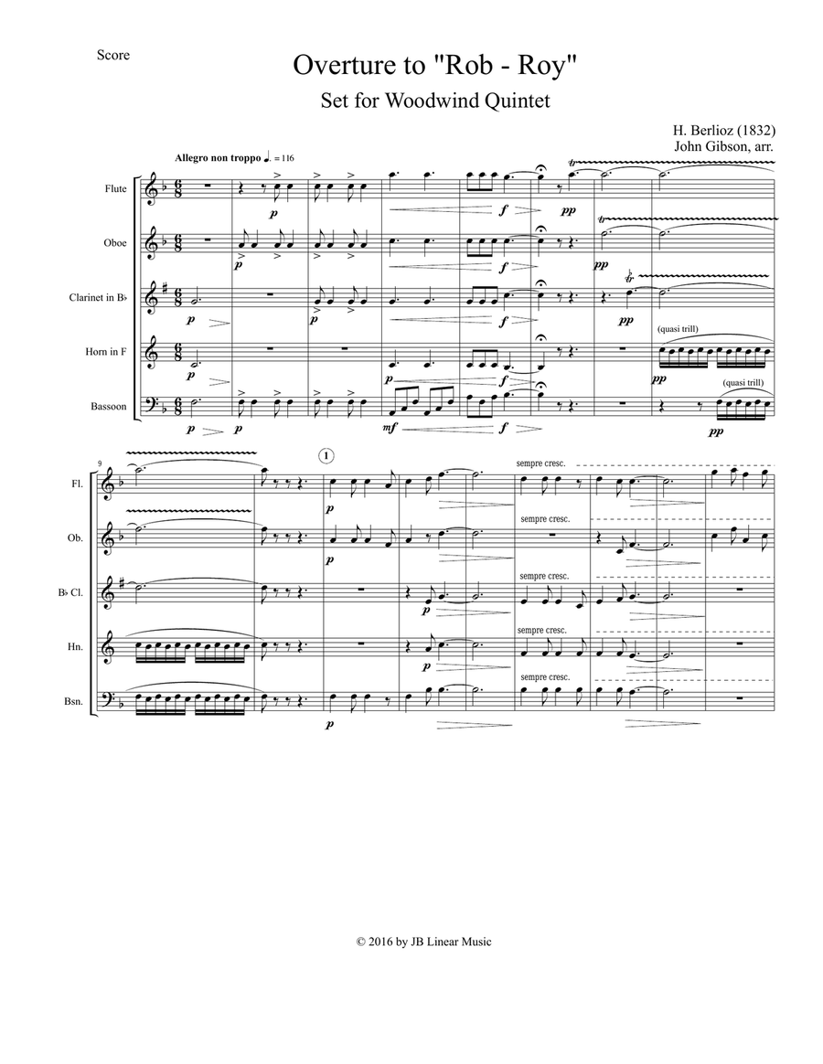 Berlioz - Rob Roy Overture - for Woodwind Quintet Woodwind Quintet scores gallery preview page 2