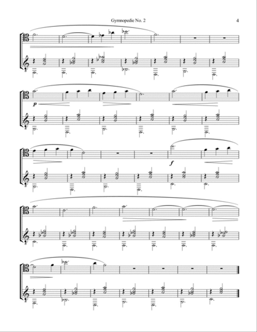 Gymnopedie (1,2,3) and Gnossienne (1,2,3+5) for cello and guitar String Duet scores gallery preview page 5