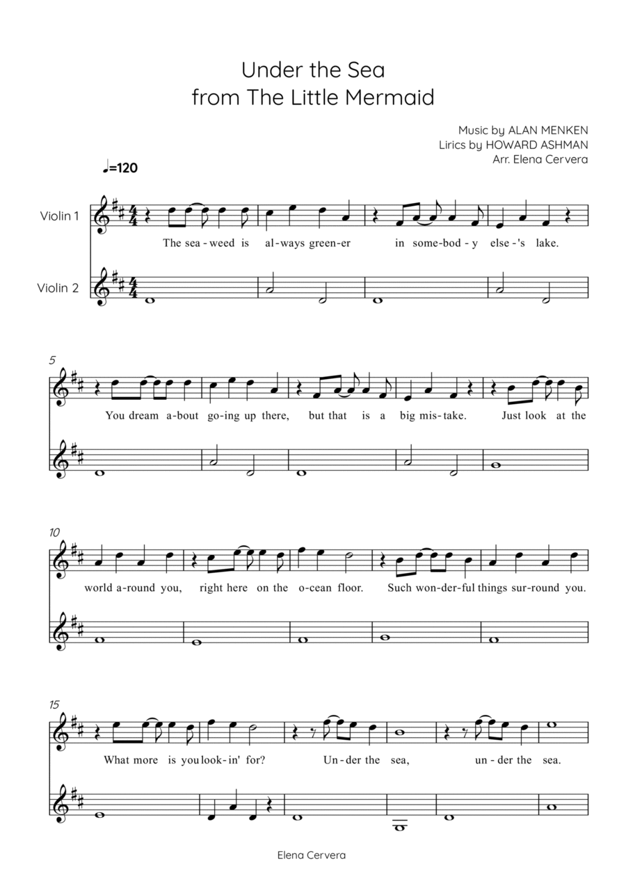 Under The Sea String Duet scores gallery preview page 1