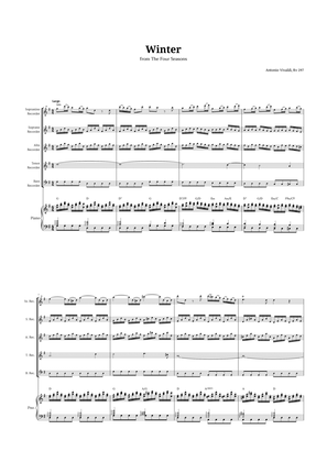 Largo from Winter by Vivaldi for Recorder Quintet and Piano with Chords