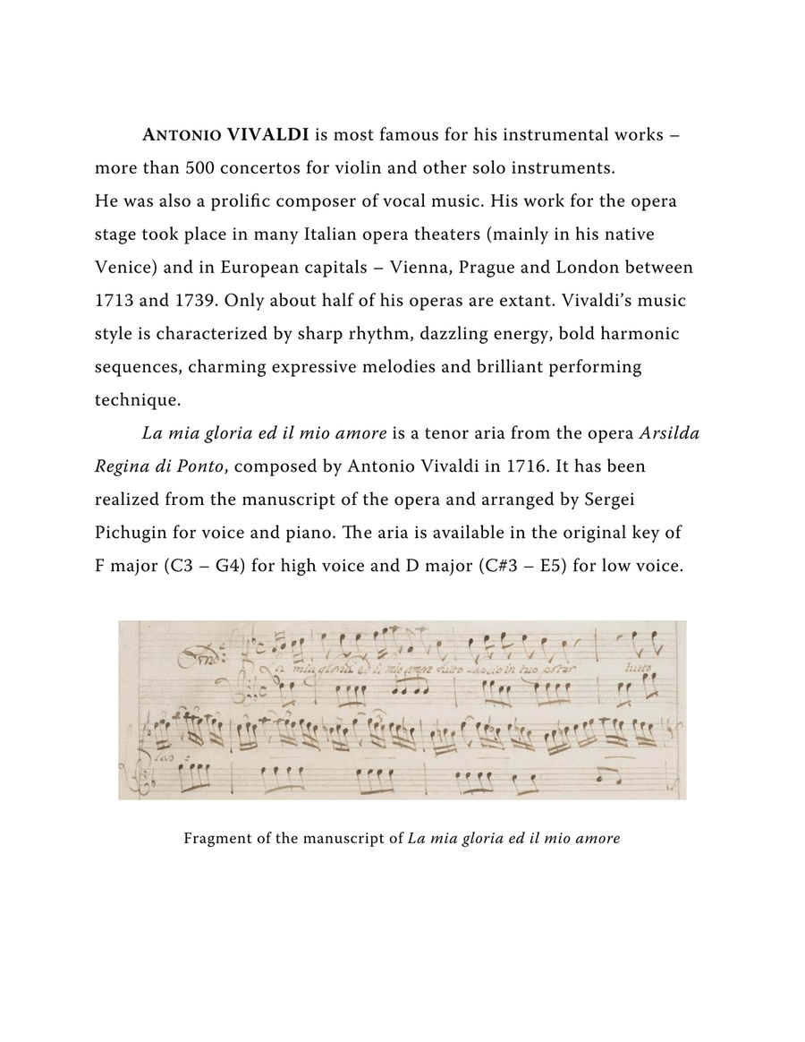 VIVALDI Antonio: La mia gloria ed il mio amore, aria from the opera "Arsilda Regina di Ponto", arran image number null