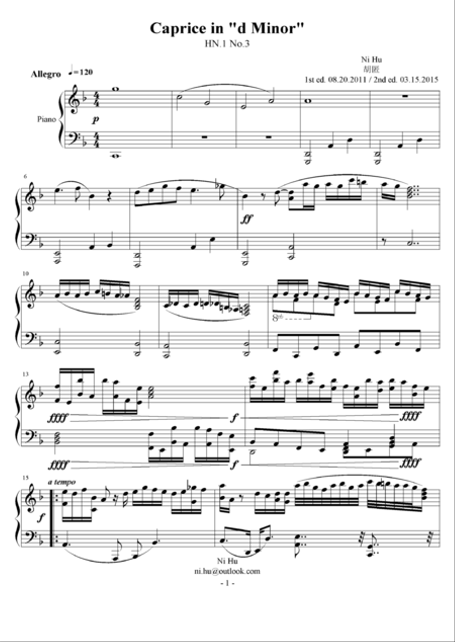 Caprice in d Minor. HN.1 No.3 Piano Solo scores gallery preview page 1