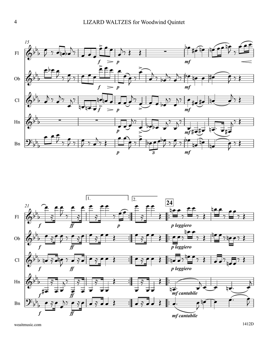 Lizard Waltzes for woodwind quintet (5’24) Woodwind Quintet scores gallery preview page 4