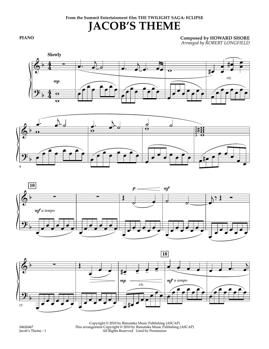 Jacob's Theme (from The Twilight Saga: Eclipse) - Piano Orchestra scores gallery preview page 1