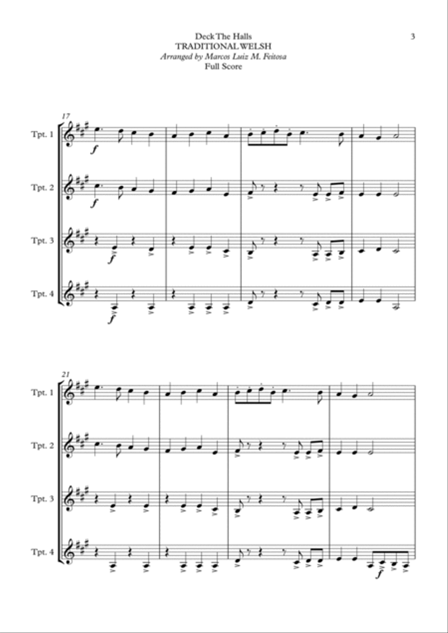 Deck The Halls - Trumpet Quartet Brass Ensemble scores gallery preview page 5