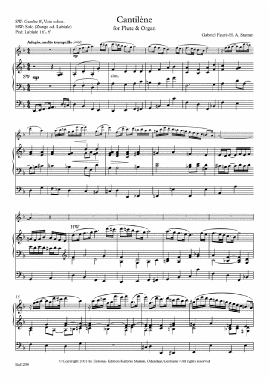 Cantilène for flute and organ by G. Fauré / H. A. Stamm Woodwind Duet scores gallery preview page 4