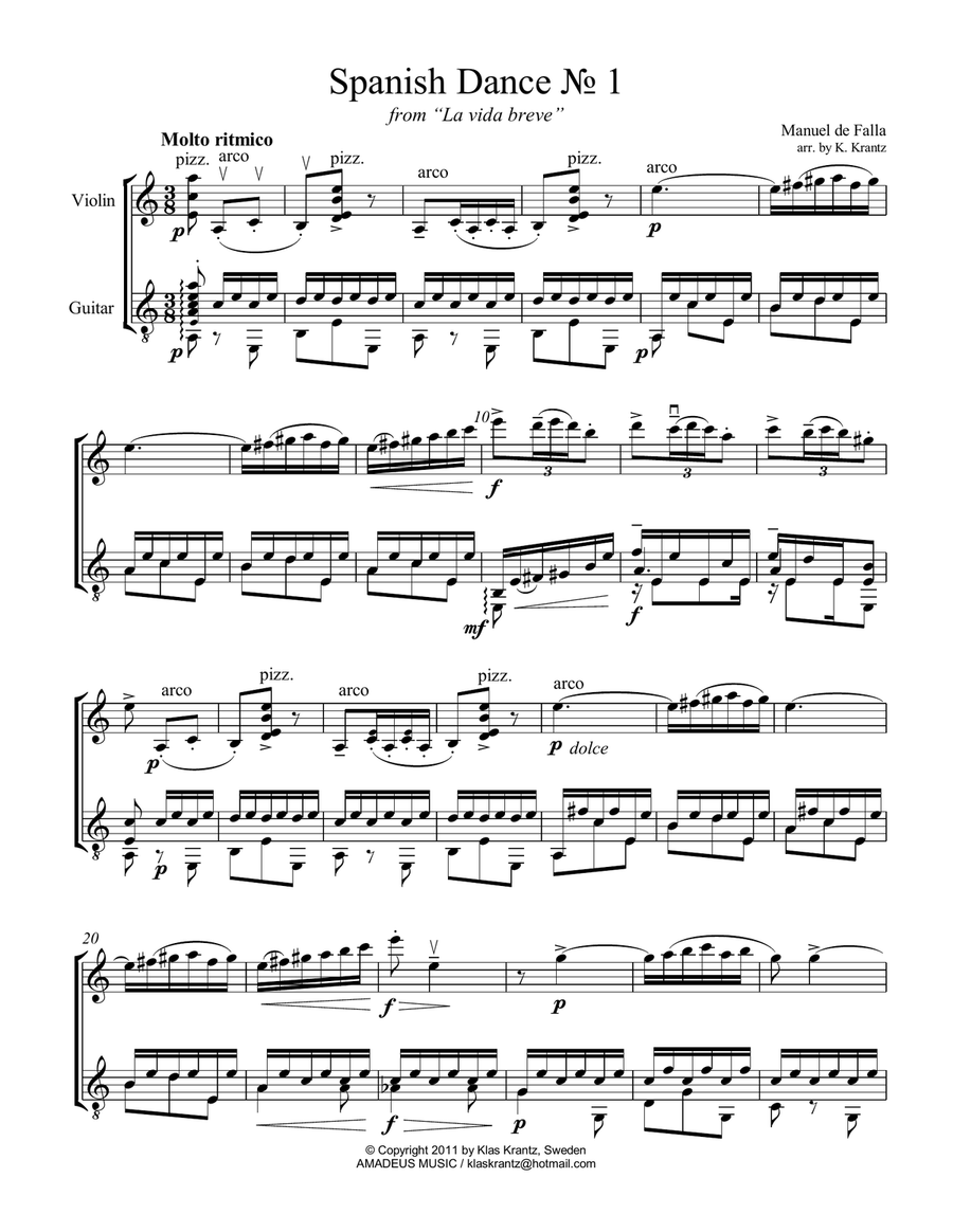 Spanish Dance No. 1, Danza from La vida breve for violin and guitar String Duet scores gallery preview page 2