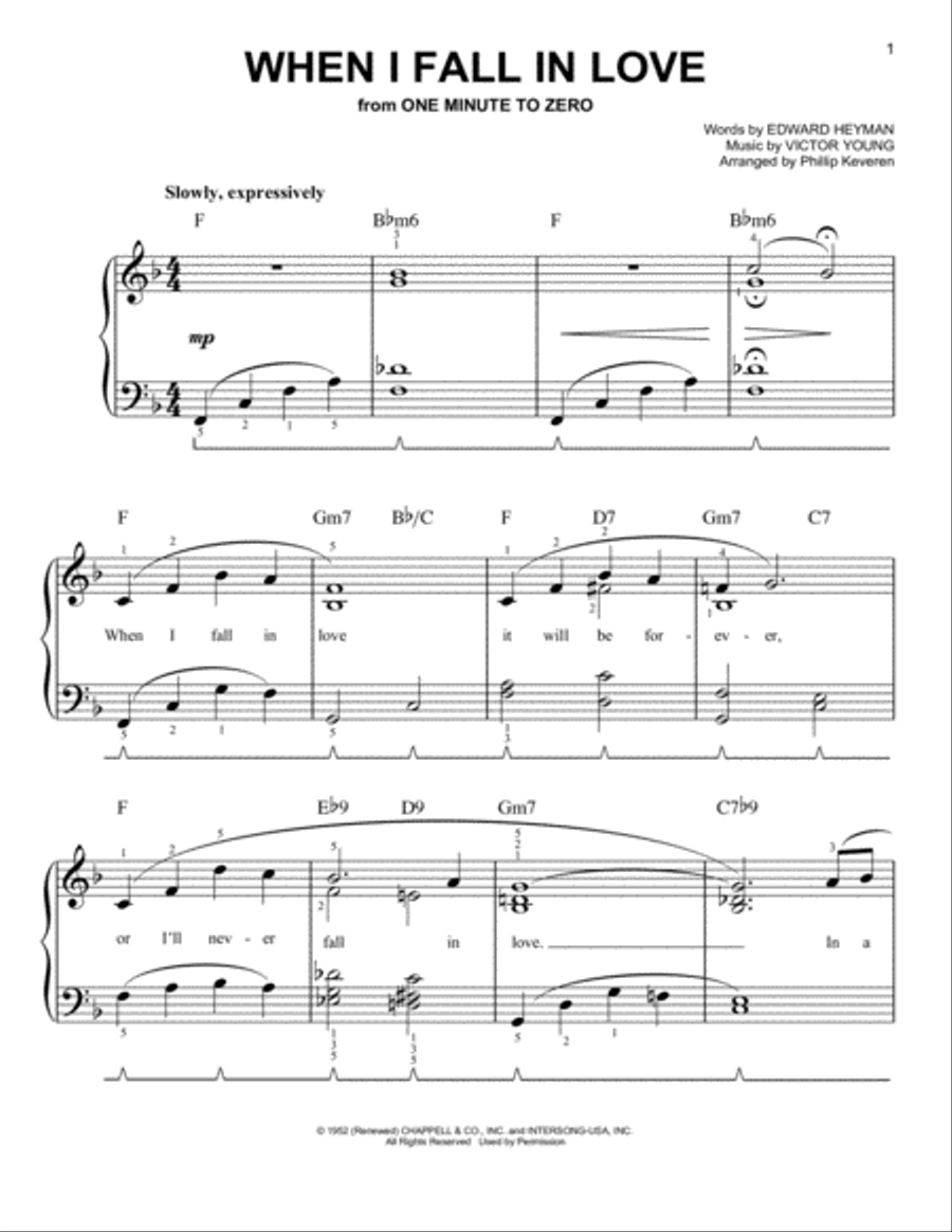 When I Fall In Love (arr. Phillip Keveren) Easy Piano scores gallery preview page 1