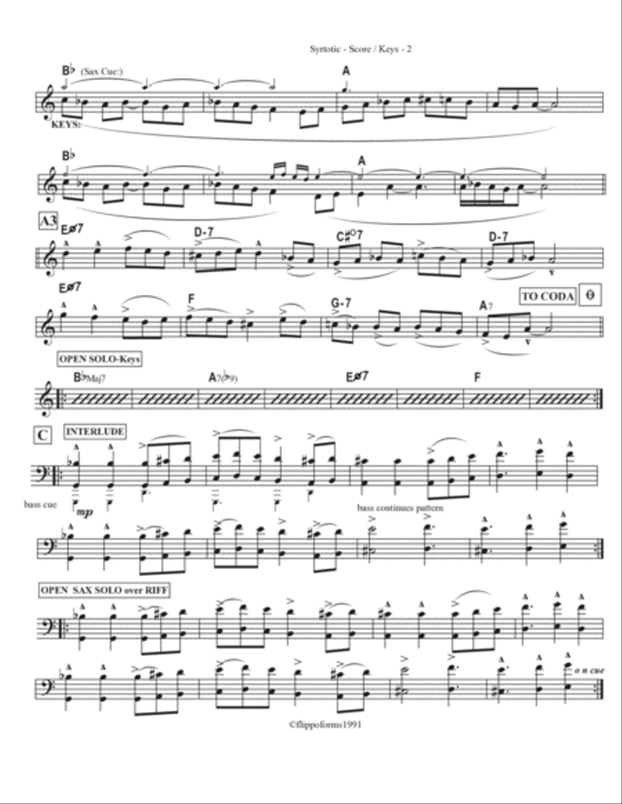SYRTOTIC - The Globaljazz Series - Greek & Irish Jig jazz fusion - full score/keys, Bb and Rhyth Jazz Ensemble scores gallery preview page 3