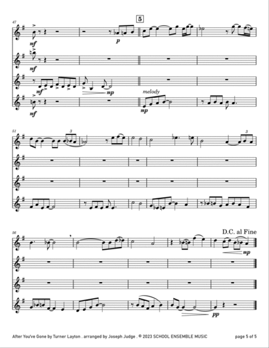 After You've Gone by Turner Layton for Clarinet Quartet in Schools Clarinet Quartet scores gallery preview page 5