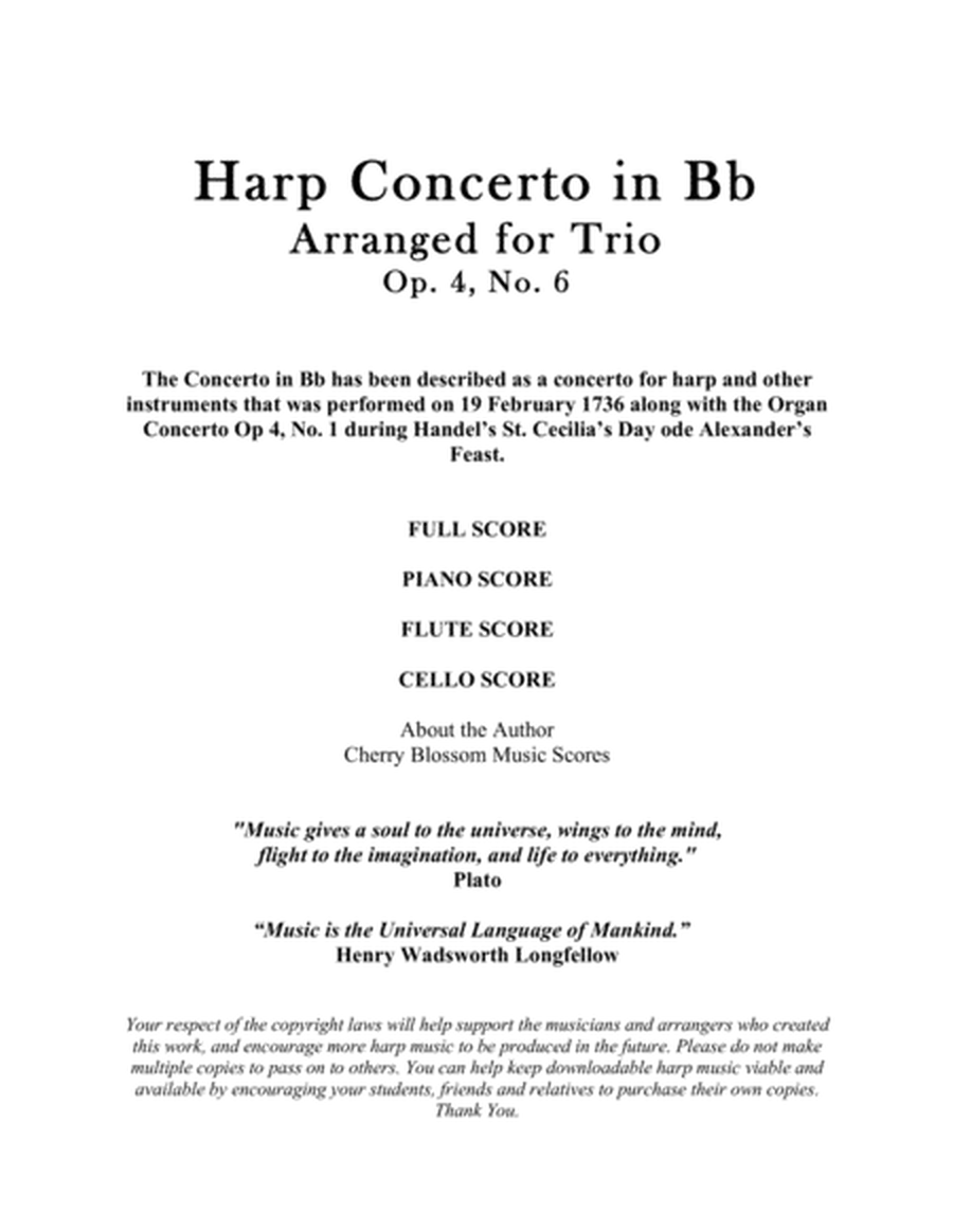Harp Concerto in Bb by Handel for Trio