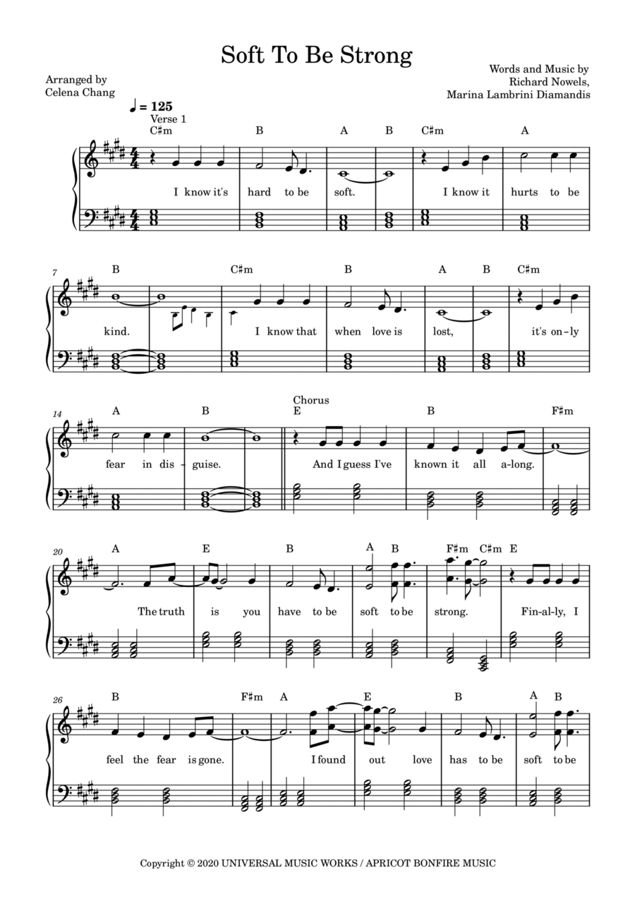 Soft To Be Strong Piano Solo scores gallery preview page 1
