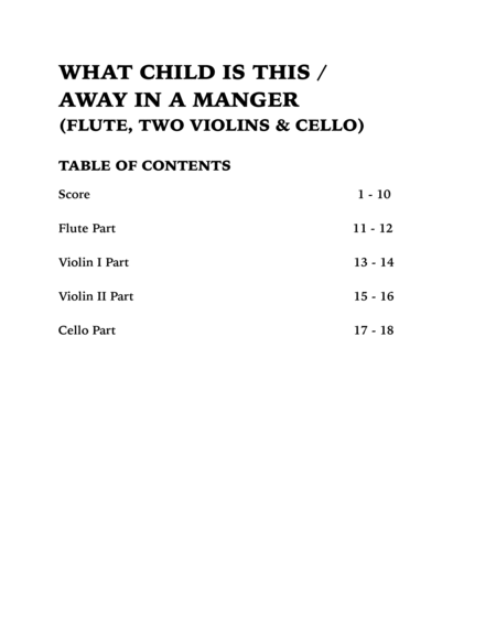 Christmas Medley (What Child is This / Away in a Manger): Quartet for Flute, Two Violins and Cello image number null