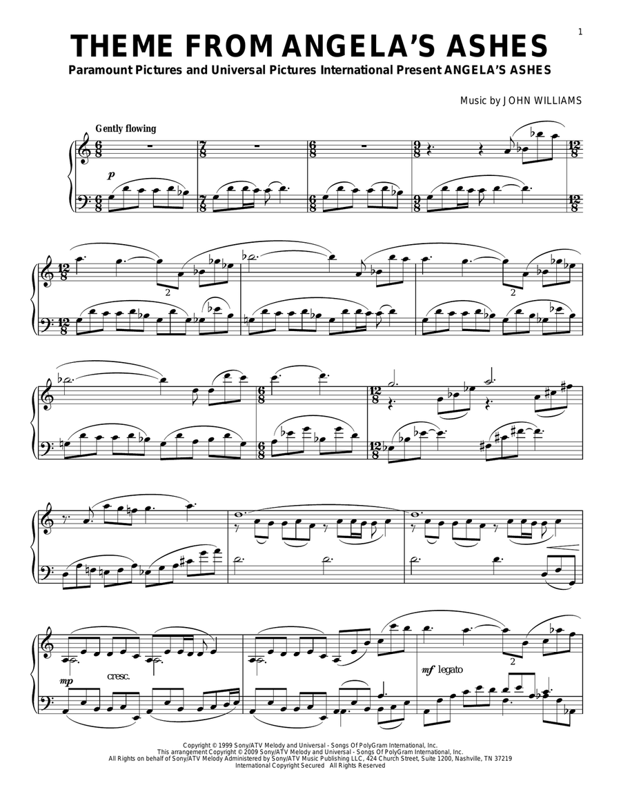Theme From Angela's Ashes Piano Solo scores gallery preview page 1