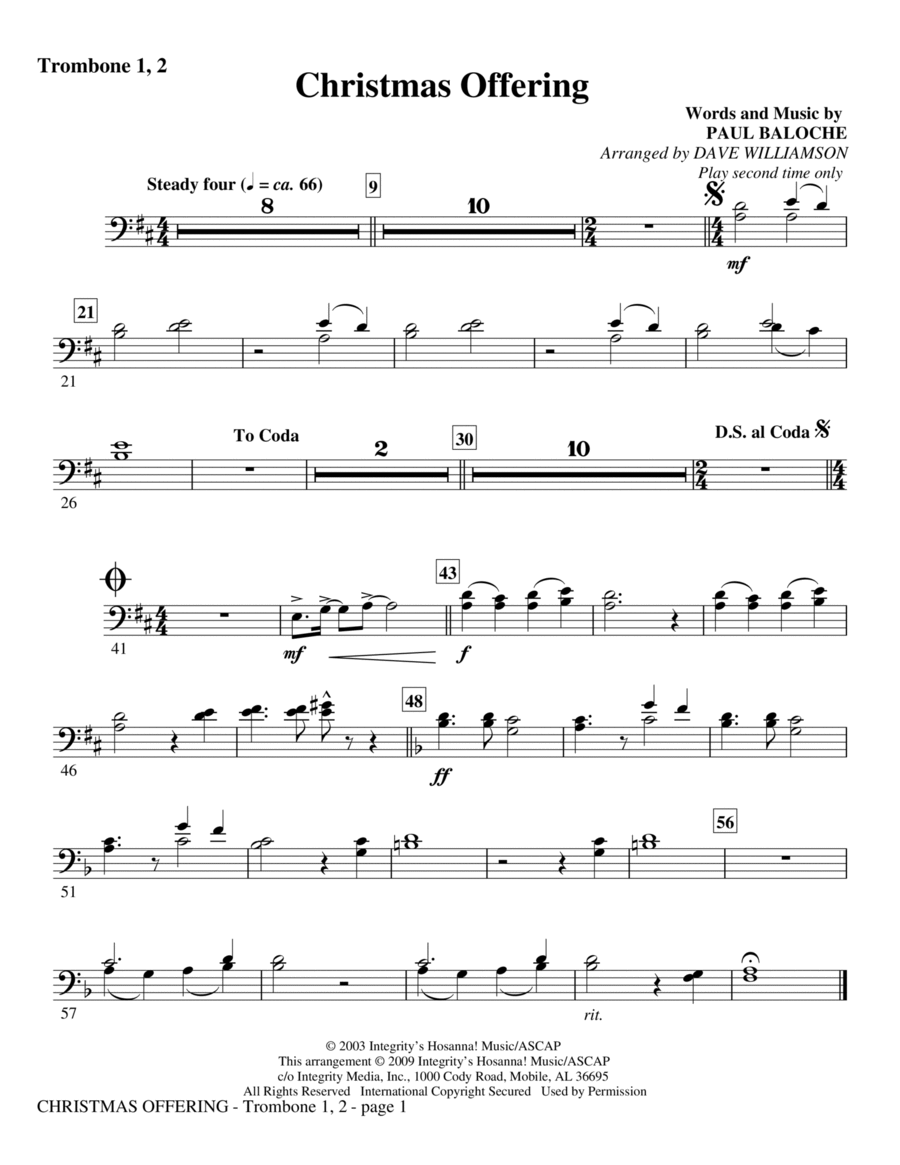 Christmas Offering - Trombone 1 & 2 Choir scores gallery preview page 1