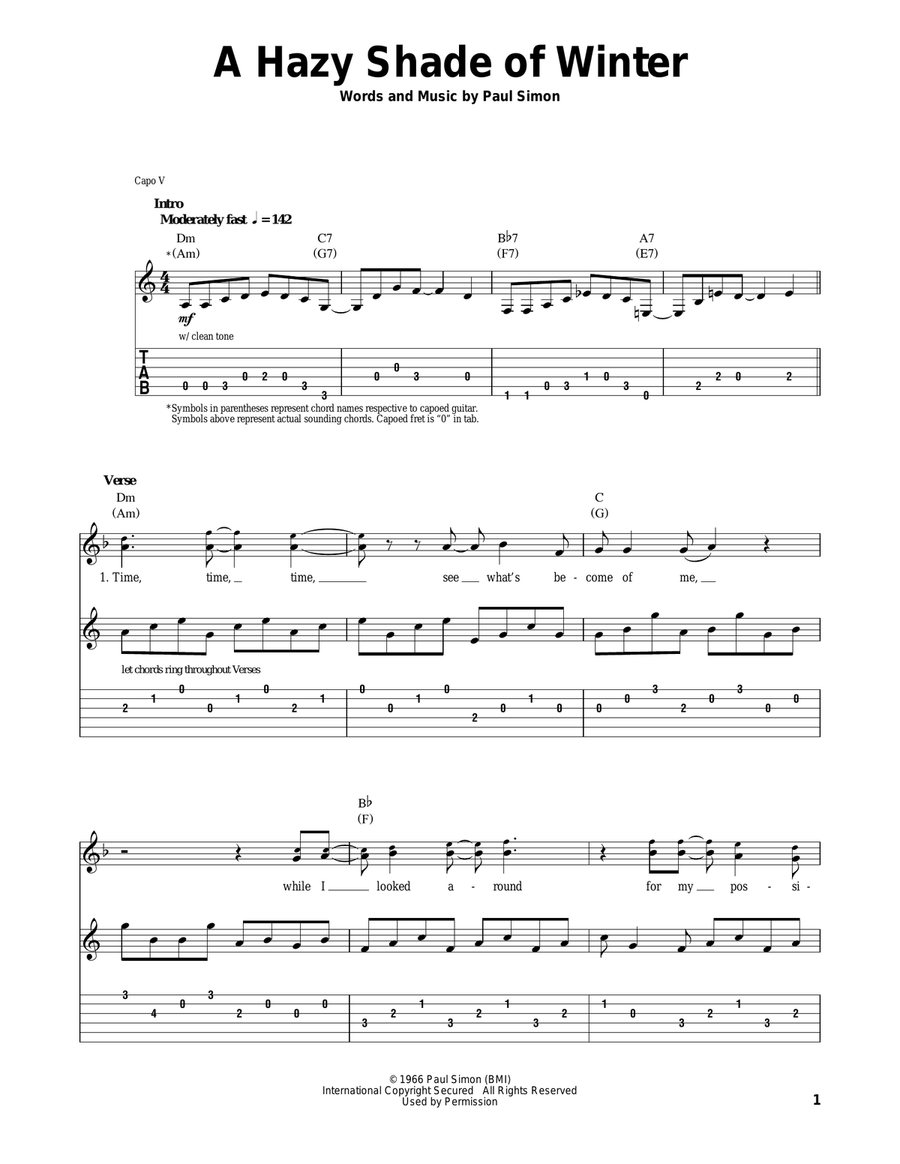 A Hazy Shade Of Winter Acoustic Guitar scores gallery preview page 1