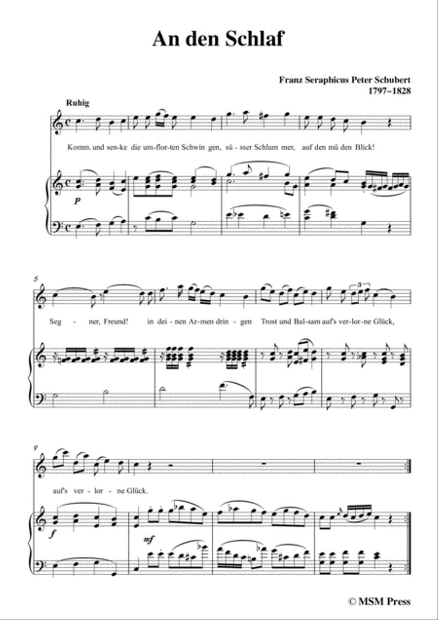 Schubert-An den Schlaf,in C Major,for Voice&Piano Voice scores gallery preview page 3