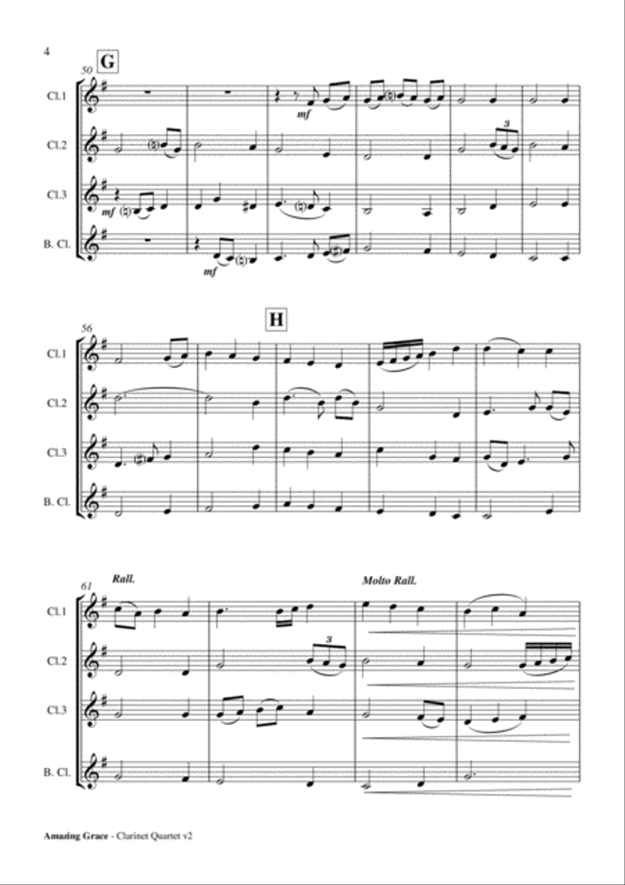 Amazing Grace - Clarinet Quartet Score and Parts PDF Clarinet Quartet scores gallery preview page 5