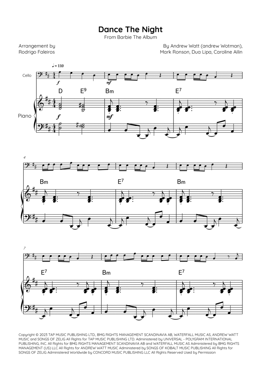 Dance The Night Dance The Night Piano scores gallery preview page 1