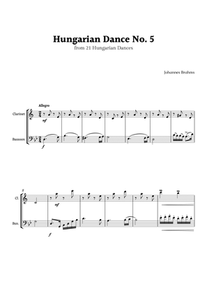 Hungarian Dance No. 5 by Brahms for Clarinet and Bassoon Duet