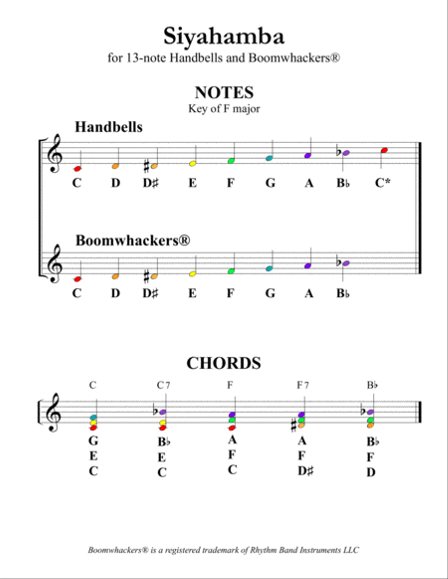 Siyahamba: We Are Marching in the Light of God (for 13-note Color Coded Bells and Boomwhackers) Handbell Choir scores gallery preview page 3