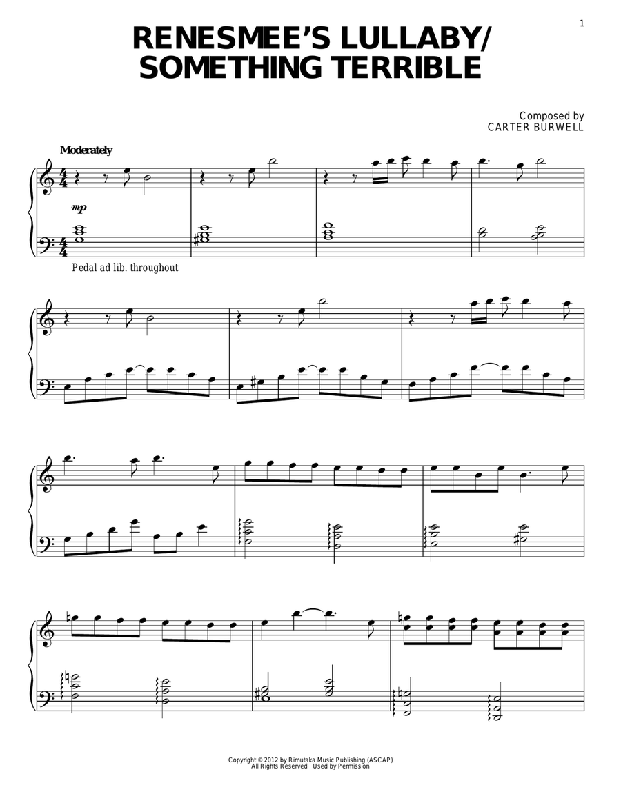 Renesmee's Lullaby/Something Terrible Piano Solo scores gallery preview page 1