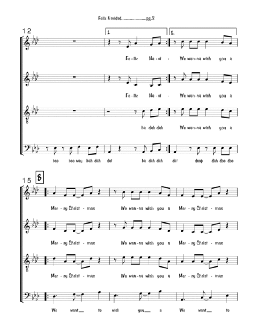 Feliz Navidad 4-Part scores gallery preview page 3