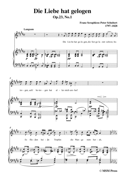 Schubert-Die Liebe hat gelogen,in c sharp minor,Op.23,No.1,for Voice and Piano image number null