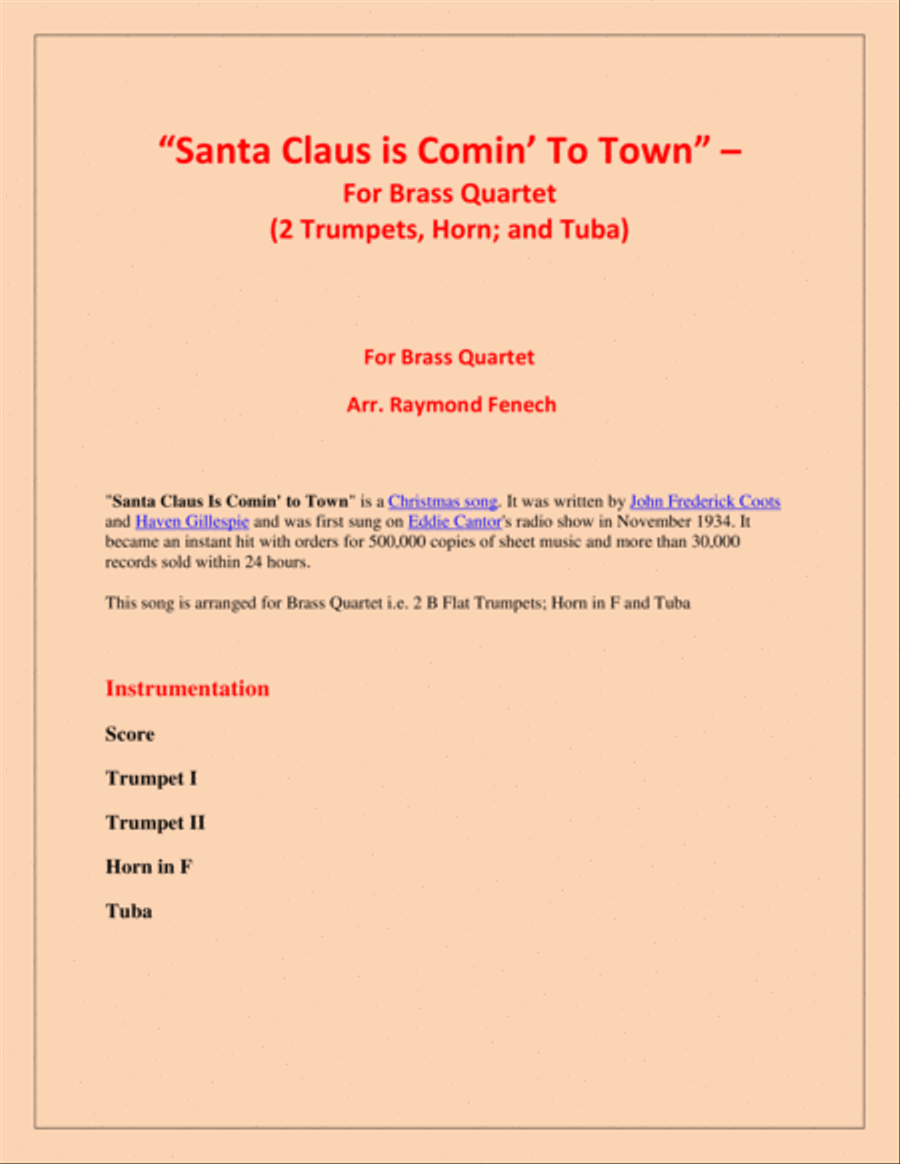 Santa Claus Is Comin' To Town Brass Ensemble scores gallery preview page 2