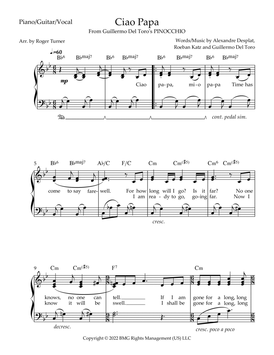 Ciao Papa Piano, Vocal, Guitar scores gallery preview page 1