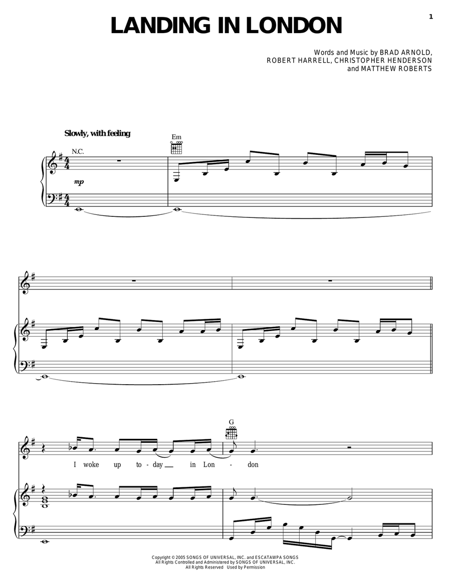 Landing In London Piano, Vocal, Guitar scores gallery preview page 1