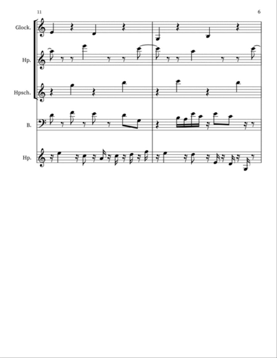Z 122 for glockenspiel, harps, harpsichord, upright bass Double Bass scores gallery preview page 6