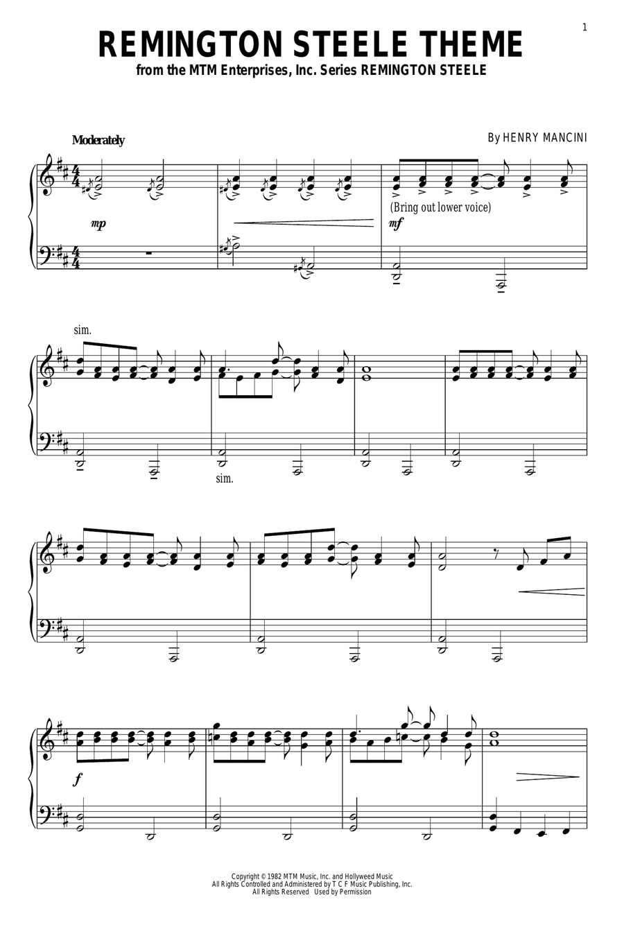 Remington Steele Theme Piano Solo scores gallery preview page 1