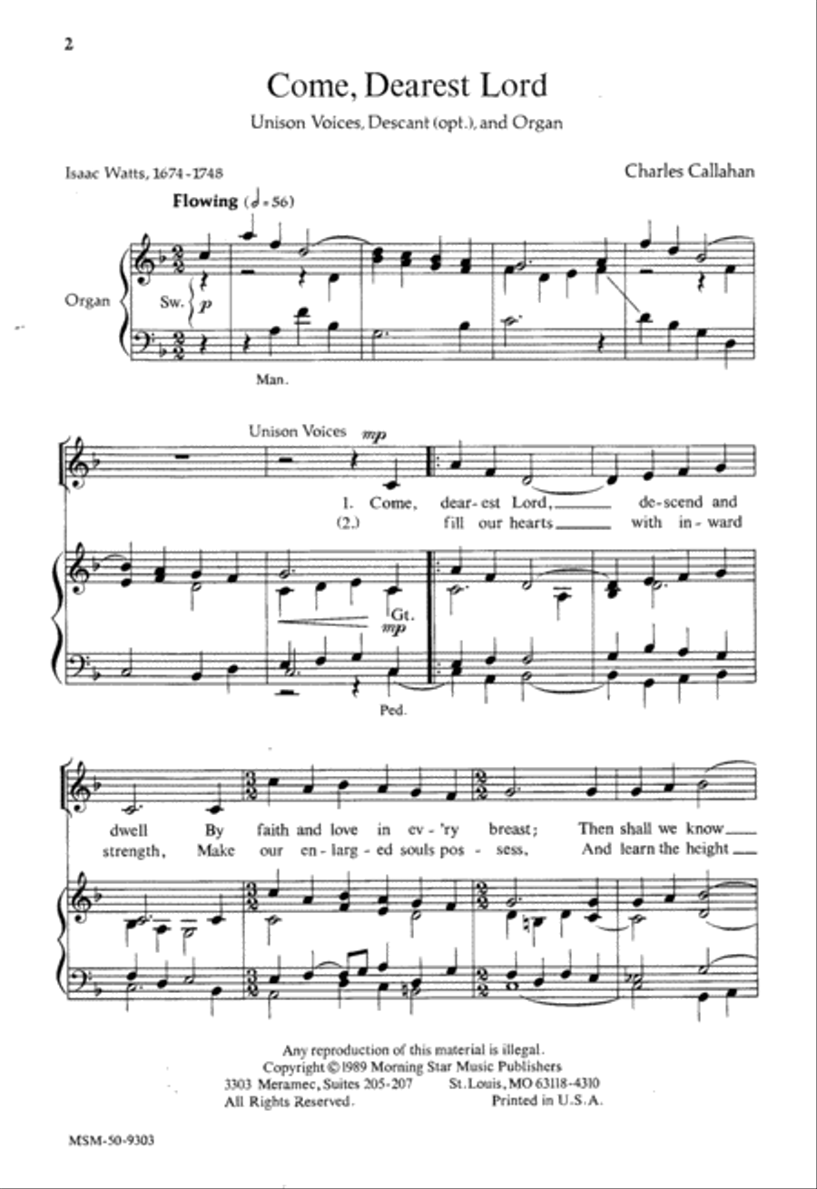 Come, Dearest Lord Unison Choir scores gallery preview page 2