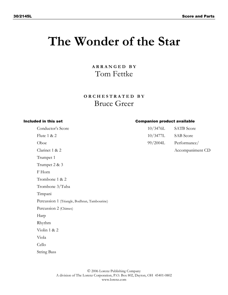 The Wonder of the Star - Orchestral Score and Parts Full Orchestra scores gallery preview page 1